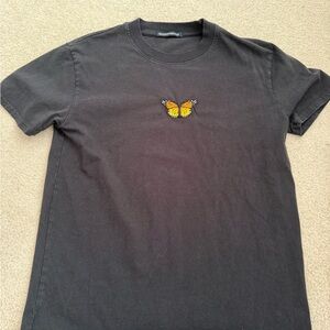 Brandy Melville Black and Yellow Butterfly Tee one size